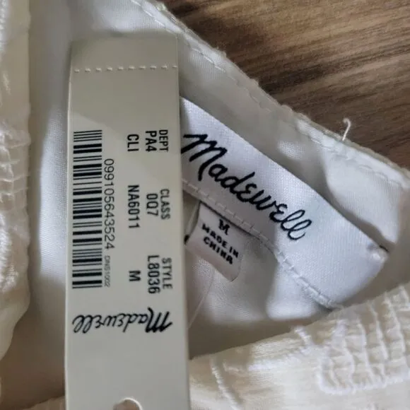 🆕️ Madewell Pleated Viole Crinkle Embroidered Floral Wrap Midi Dress in Ivory