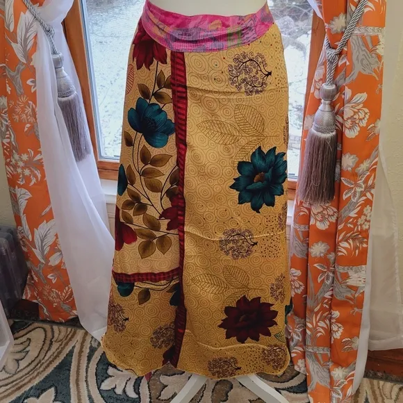 100% Silk Recycled Sari Wrap Skirt/Dress Tea Length