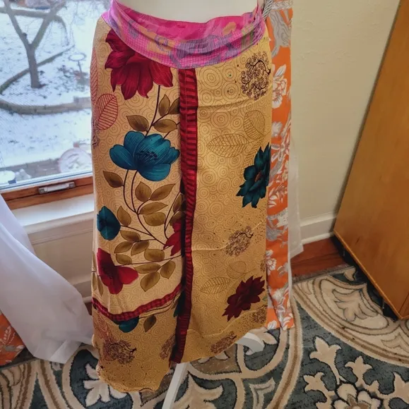 100% Silk Recycled Sari Wrap Skirt/Dress Tea Length
