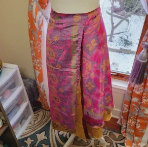 100% Silk Recycled Sari Wrap Skirt/Dress Tea Length