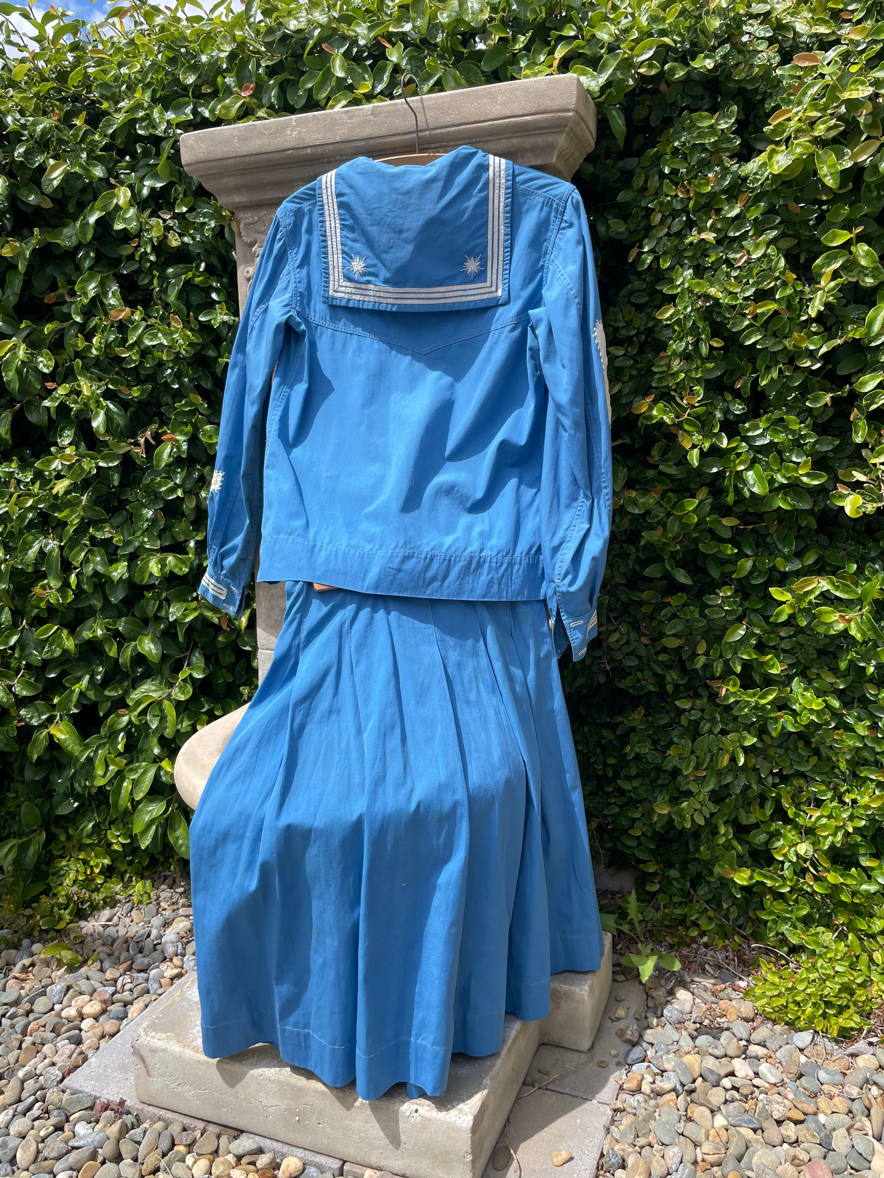 1930s Cornflower Blue Sailor Middy Two Piece Sportswear Ensemble
