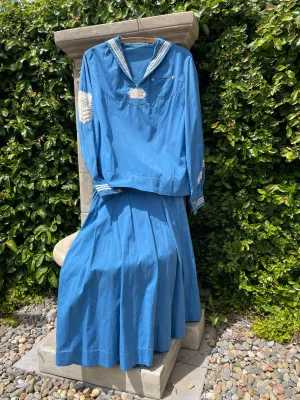 1930s Cornflower Blue Sailor Middy Two Piece Sportswear Ensemble