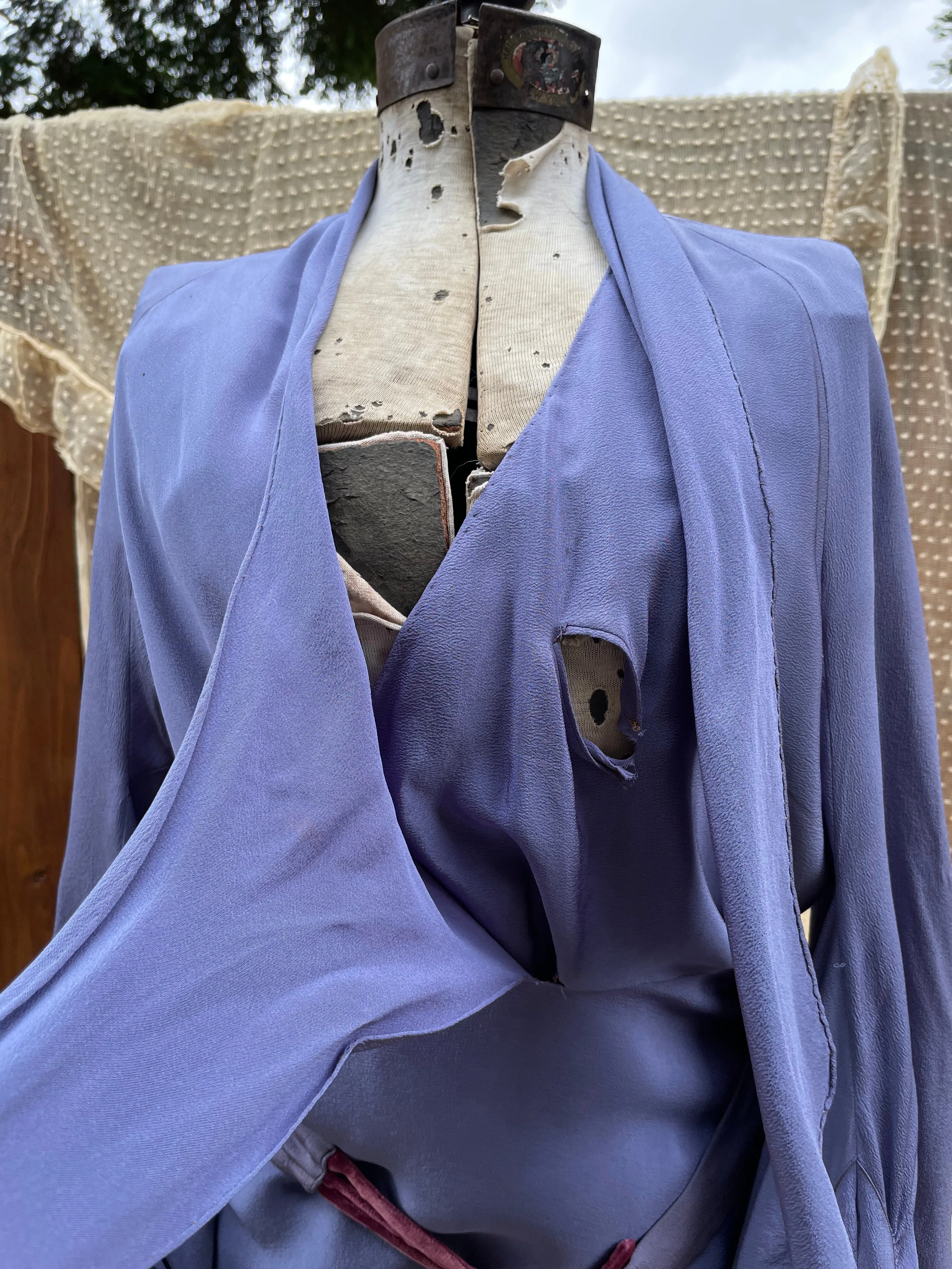 1930s Periwinkle Rayon Crepe Balloon Sleeve Midi Dress