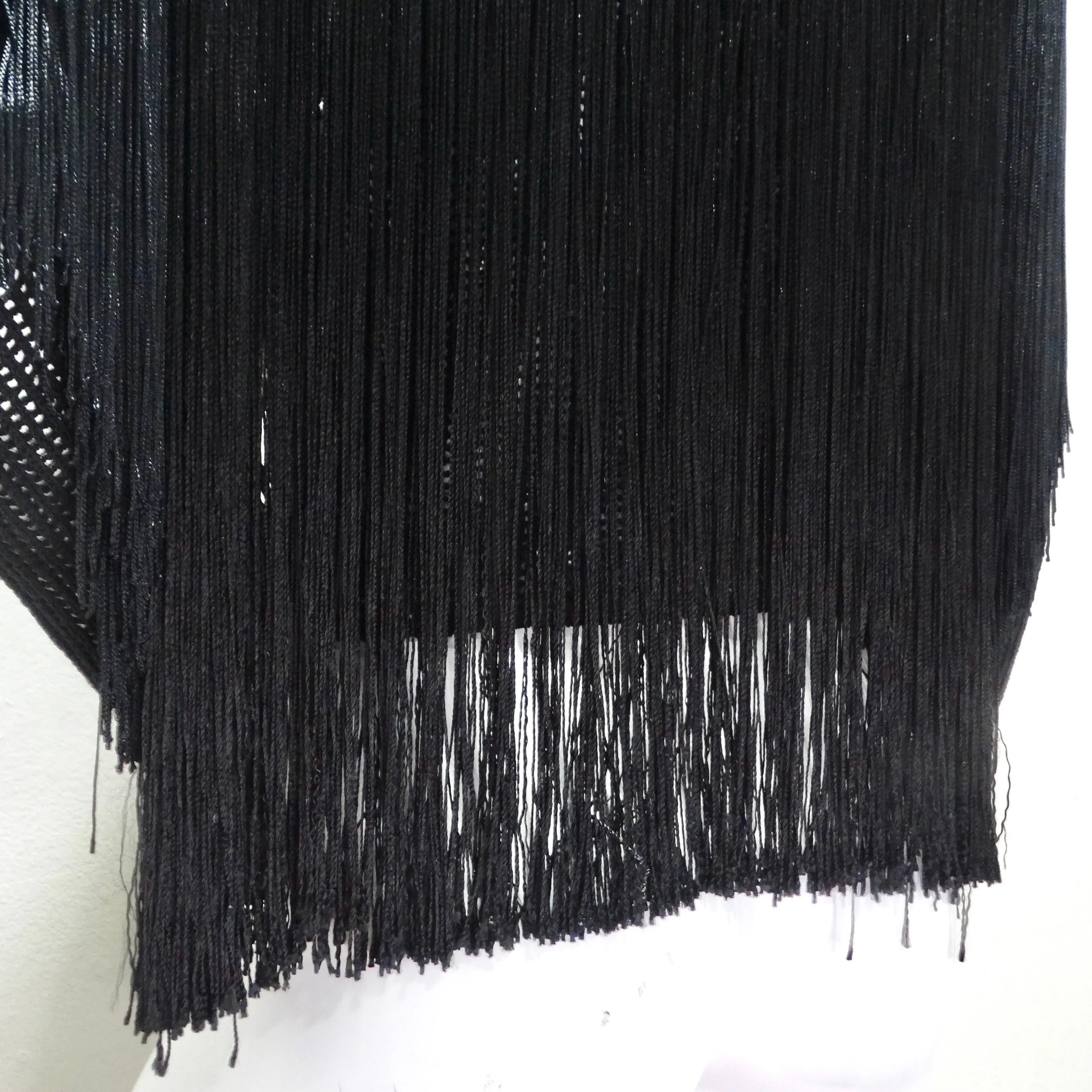 1980s Black Fringe Long Sleeve Top