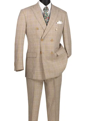 2 Piece Double Breasted Windowpane Suit (Beige) DRW-2