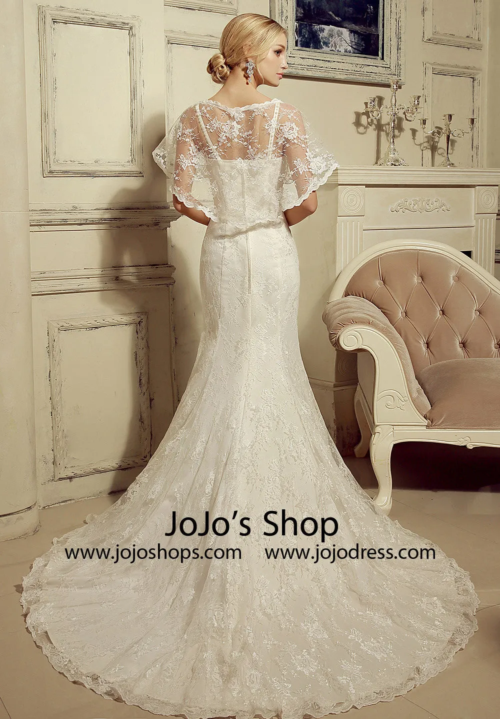 2 Piece Lace Mermaid Wedding Dress with Lace Cape | HL1024