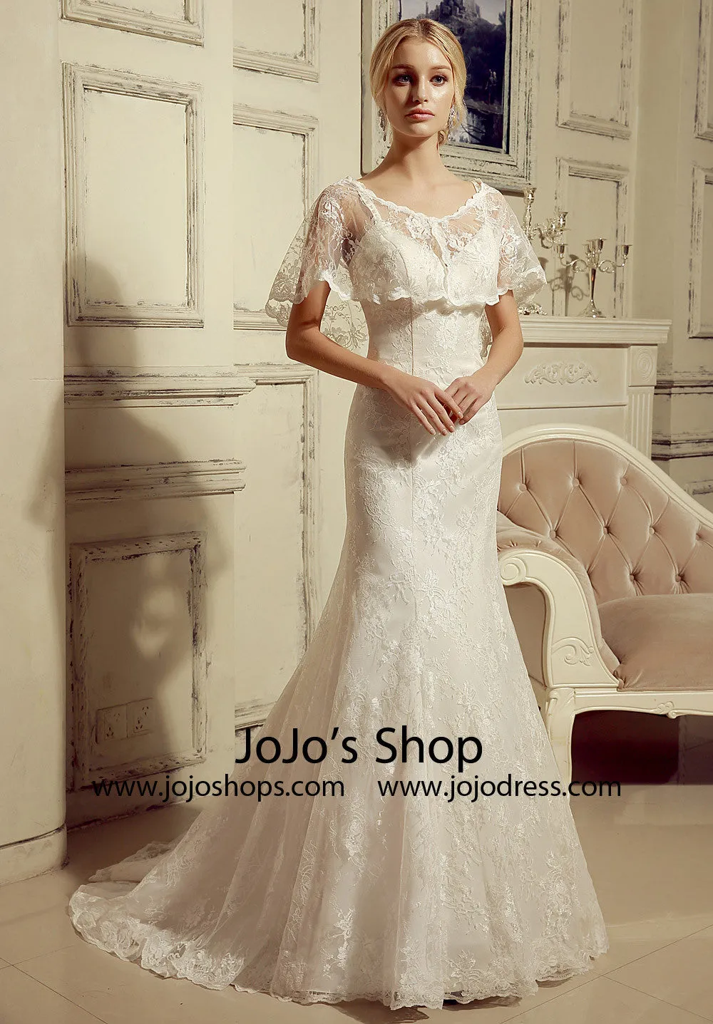 2 Piece Lace Mermaid Wedding Dress with Lace Cape | HL1024
