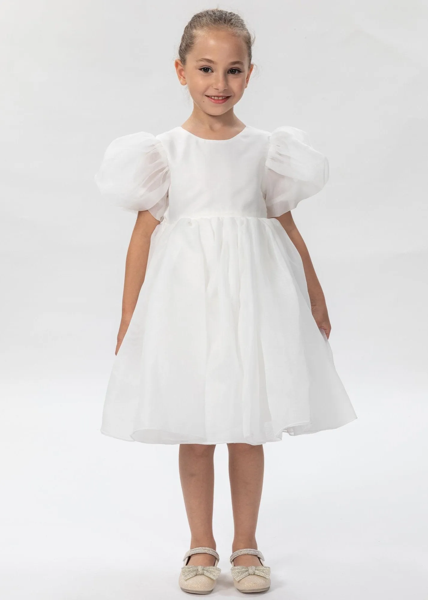 2Bunnies Girls' Organza Puff Sleeve Babydoll Fit & Flare Dress