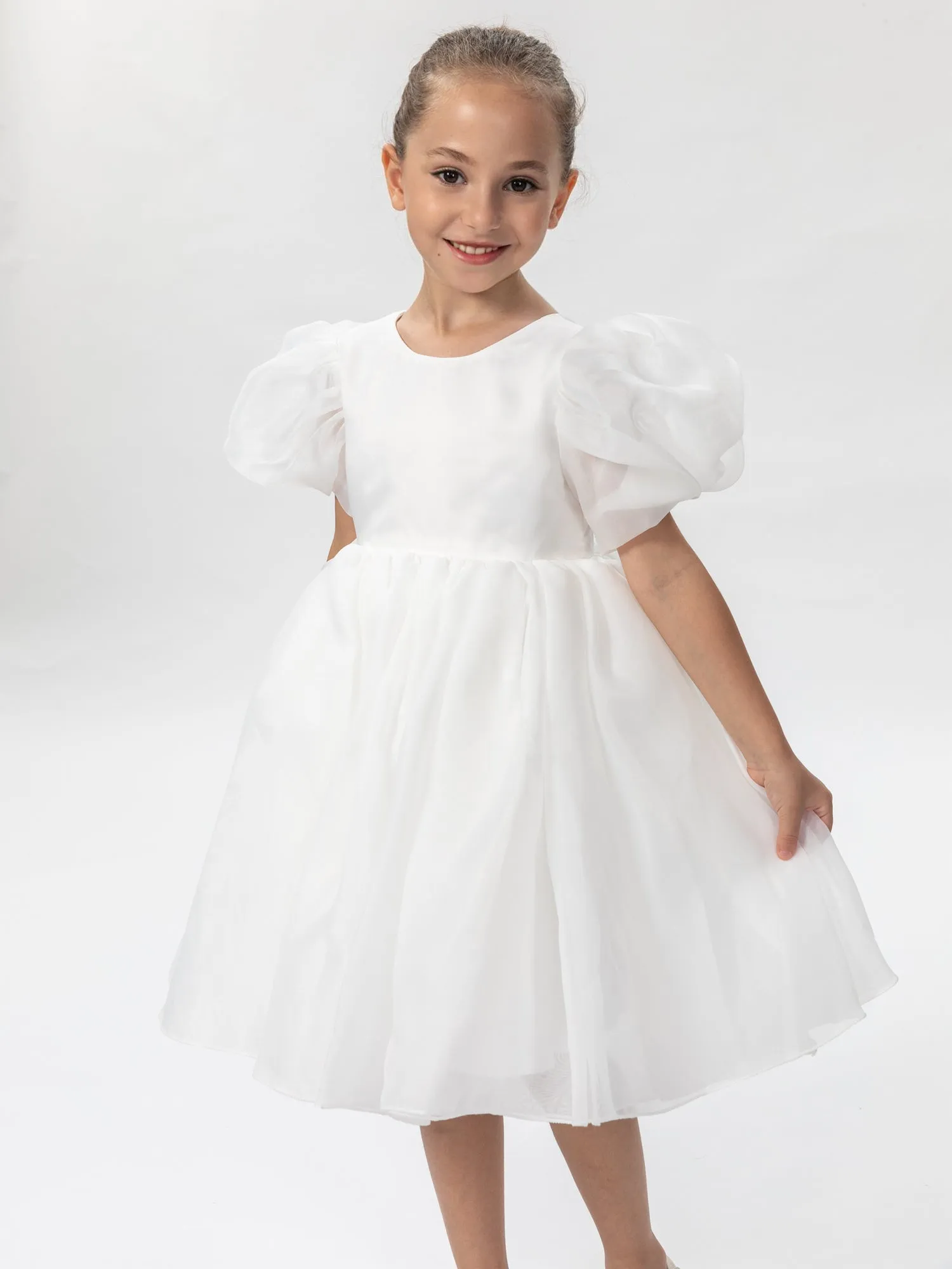 2Bunnies Girls' Organza Puff Sleeve Babydoll Fit & Flare Dress