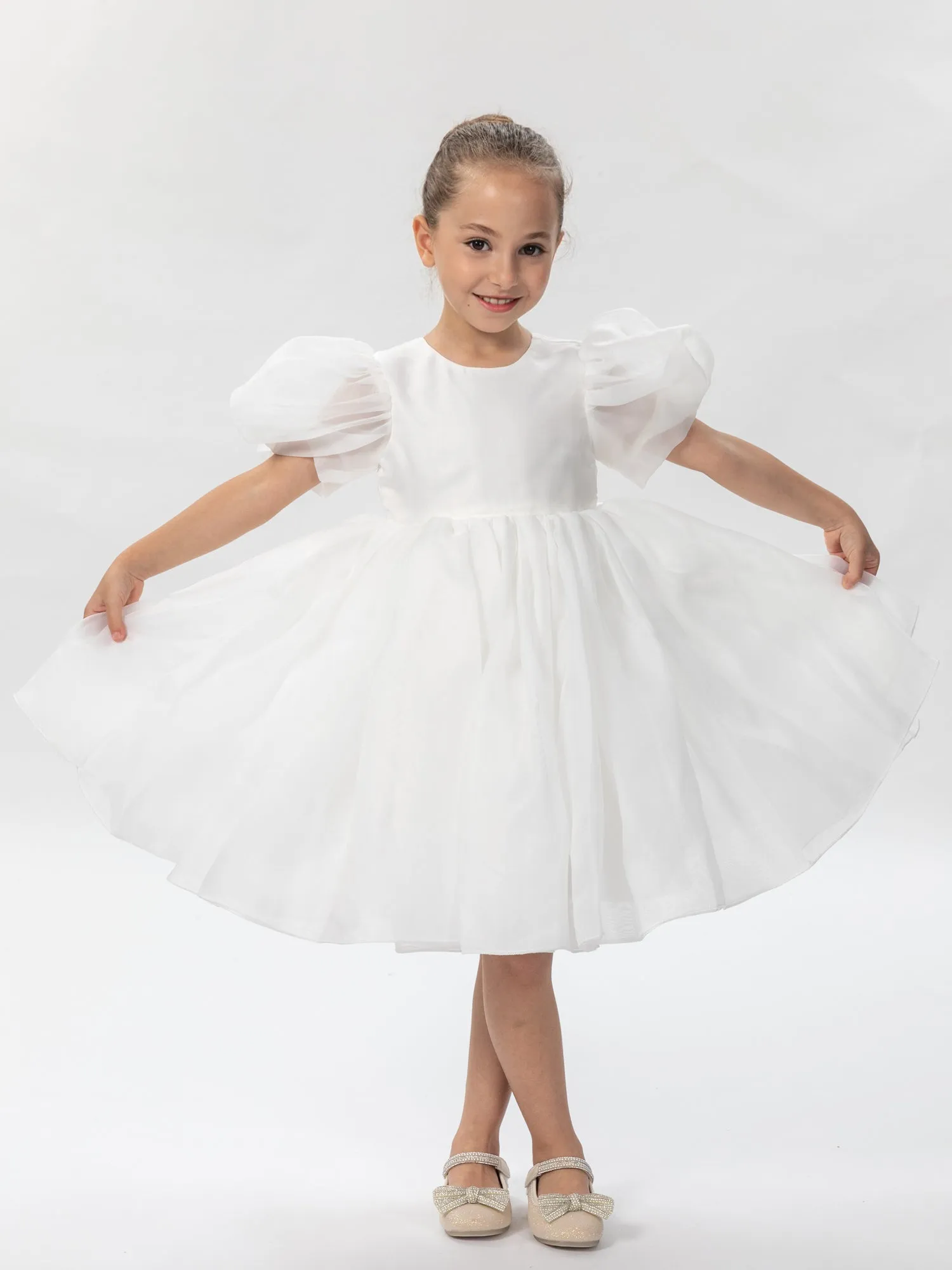 2Bunnies Girls' Organza Puff Sleeve Babydoll Fit & Flare Dress
