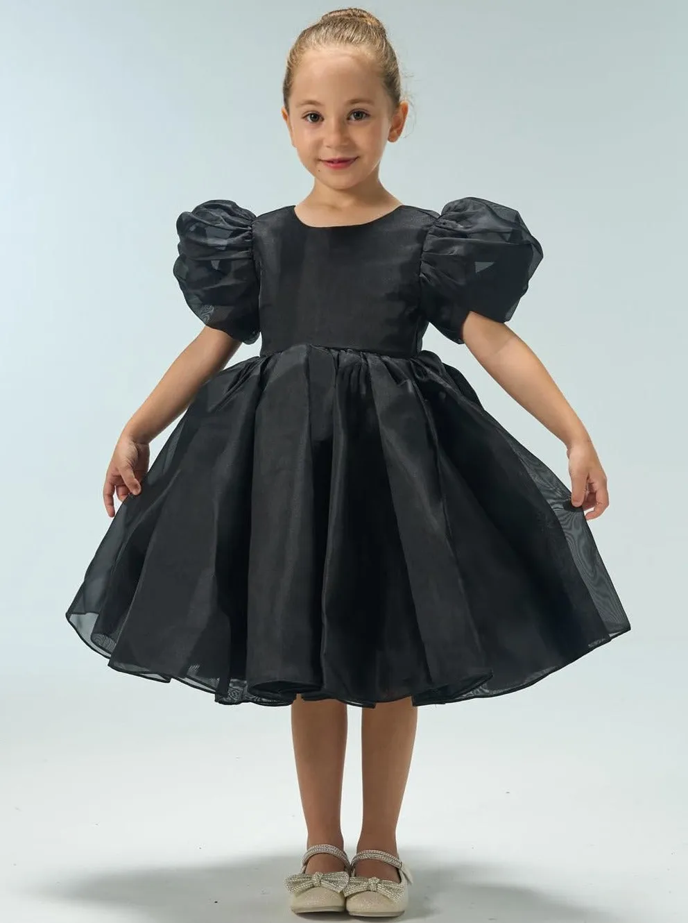 2Bunnies Girls' Organza Puff Sleeve Babydoll Fit & Flare Dress