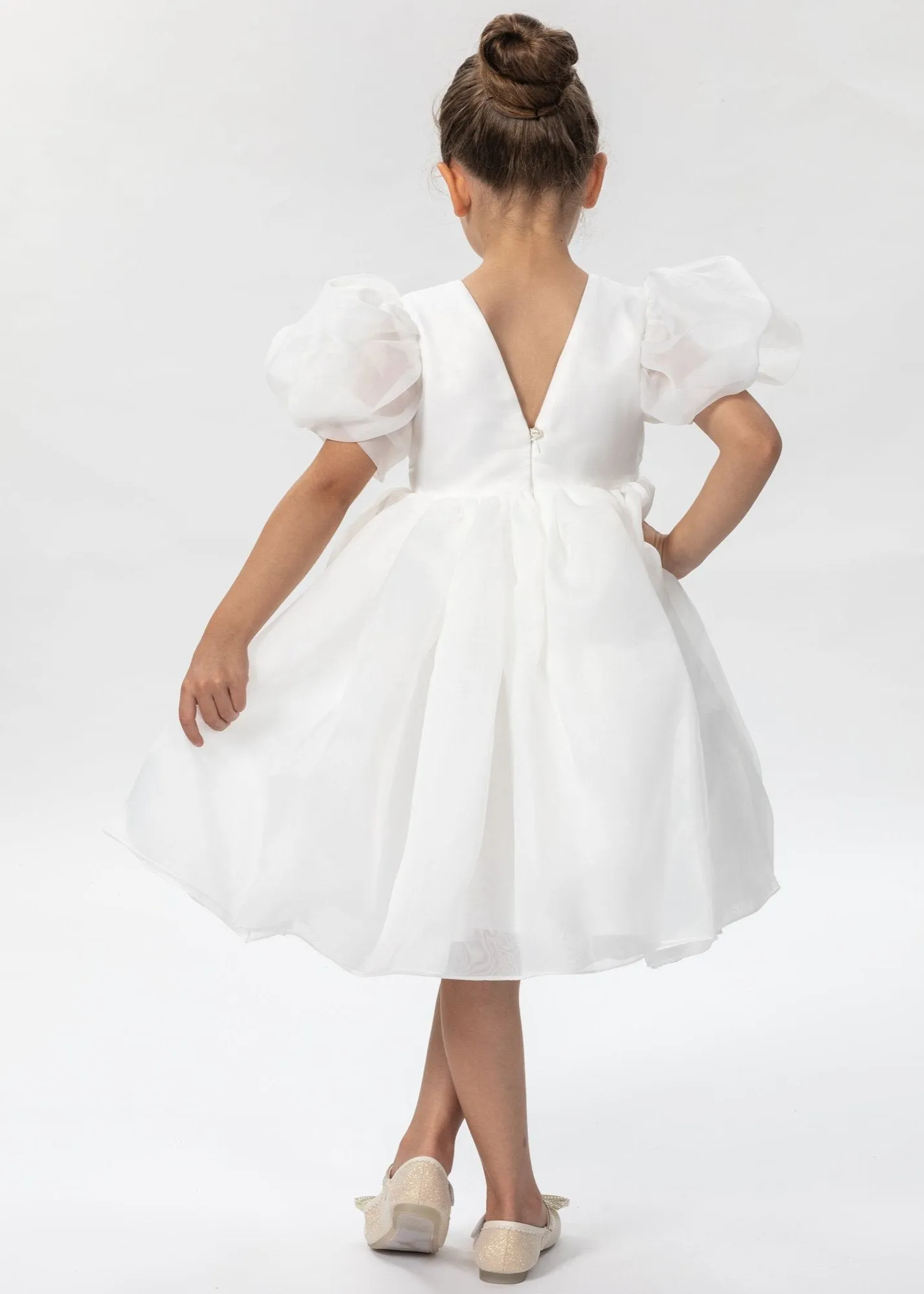 2Bunnies Girls' Organza Puff Sleeve Babydoll Fit & Flare Dress