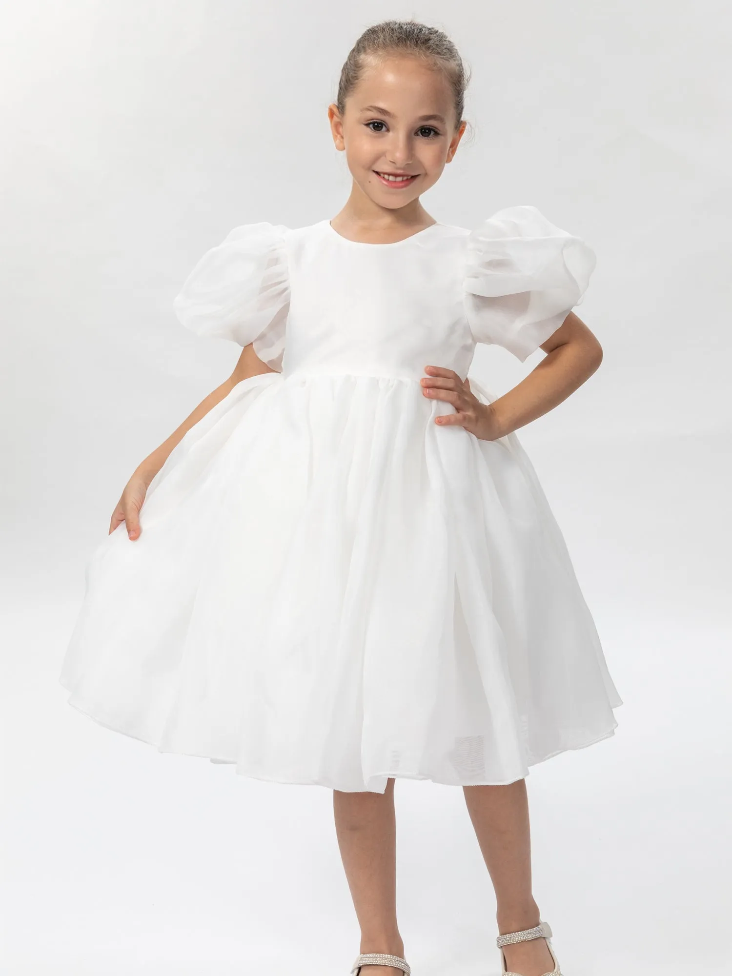 2Bunnies Girls' Organza Puff Sleeve Babydoll Fit & Flare Dress