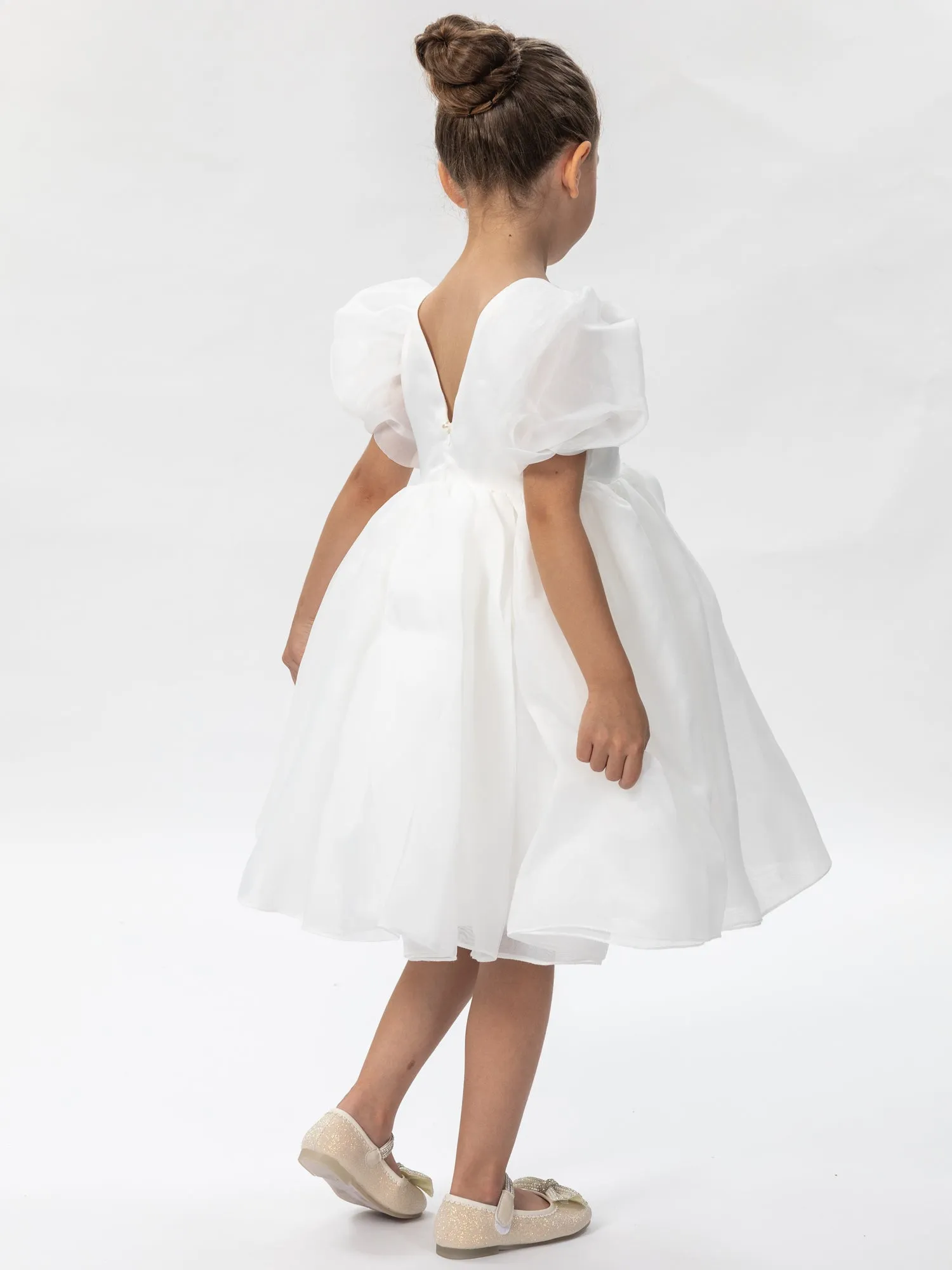 2Bunnies Girls' Organza Puff Sleeve Babydoll Fit & Flare Dress