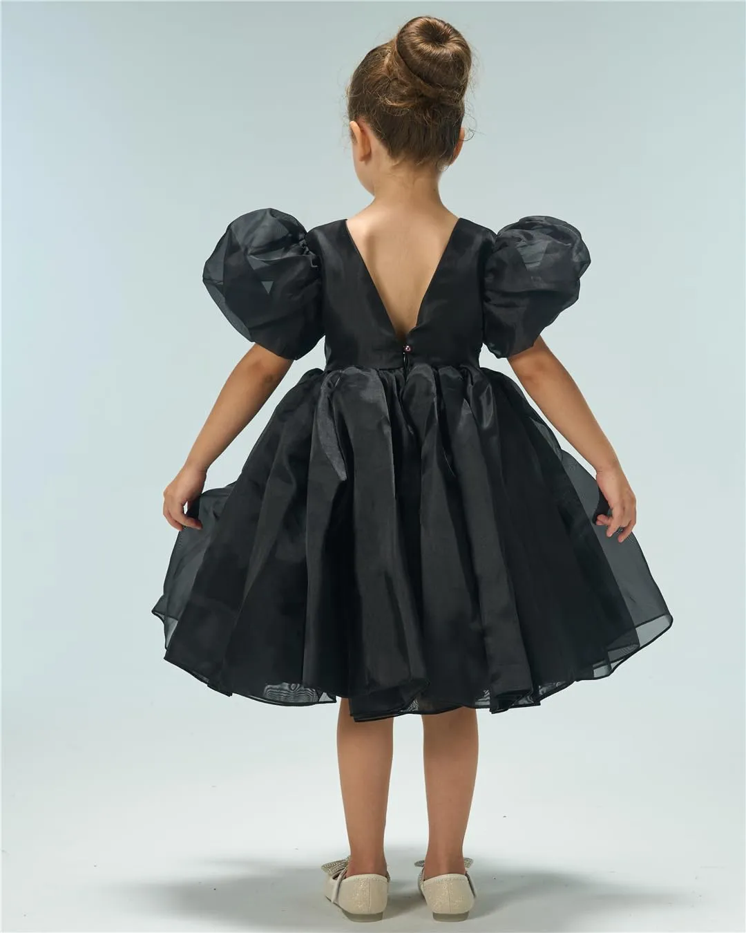2Bunnies Girls' Organza Puff Sleeve Babydoll Fit & Flare Dress