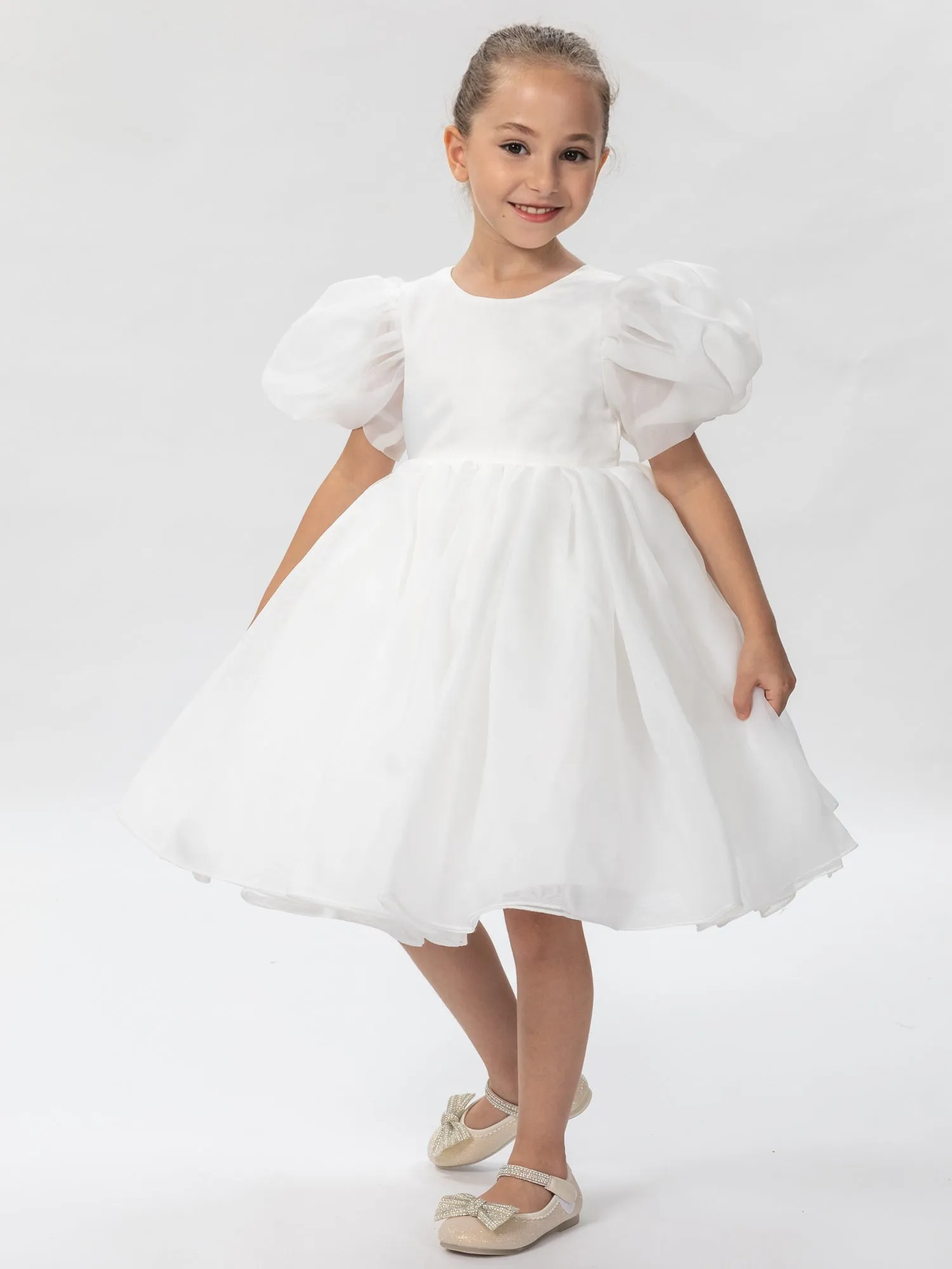 2Bunnies Girls' Organza Puff Sleeve Babydoll Fit & Flare Dress
