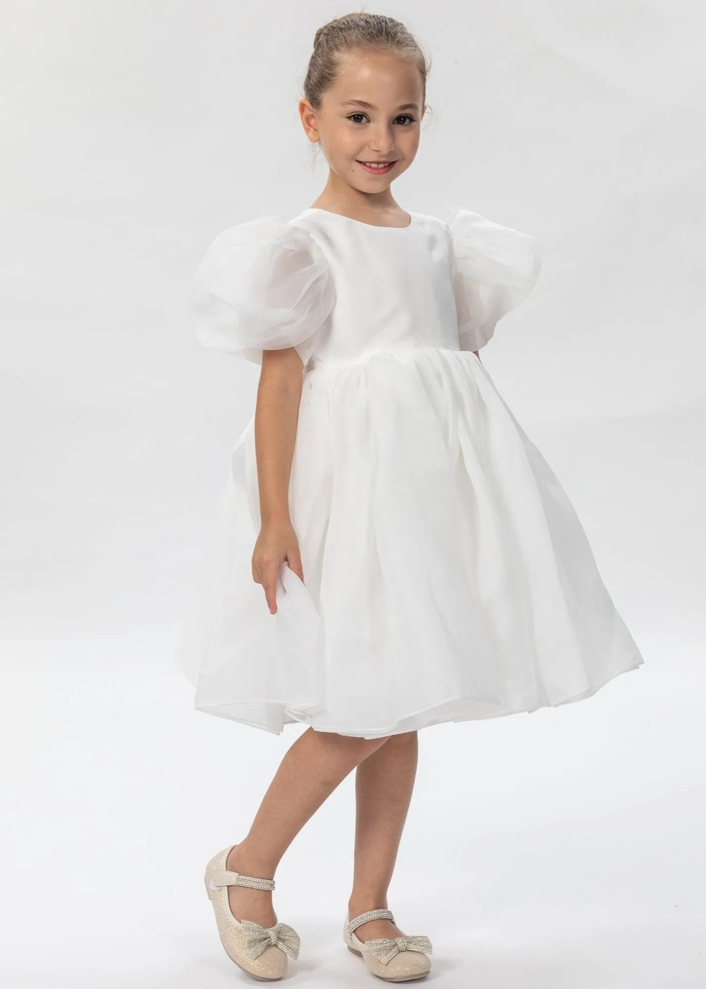 2Bunnies Girls' Organza Puff Sleeve Babydoll Fit & Flare Dress