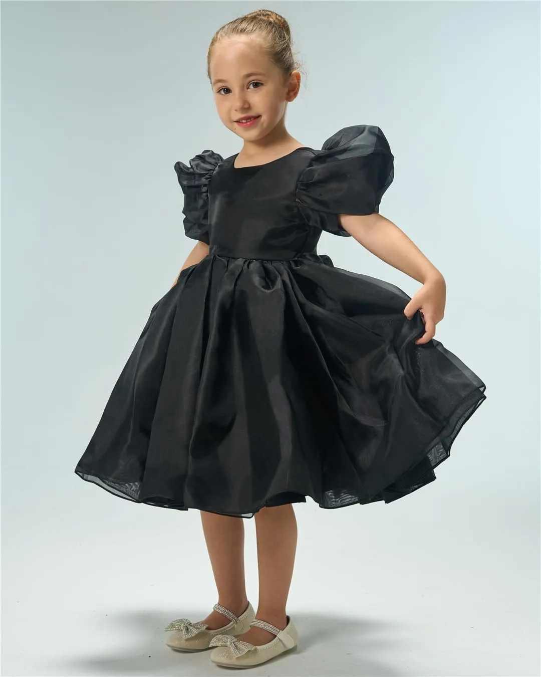 2Bunnies Girls' Organza Puff Sleeve Babydoll Fit & Flare Dress