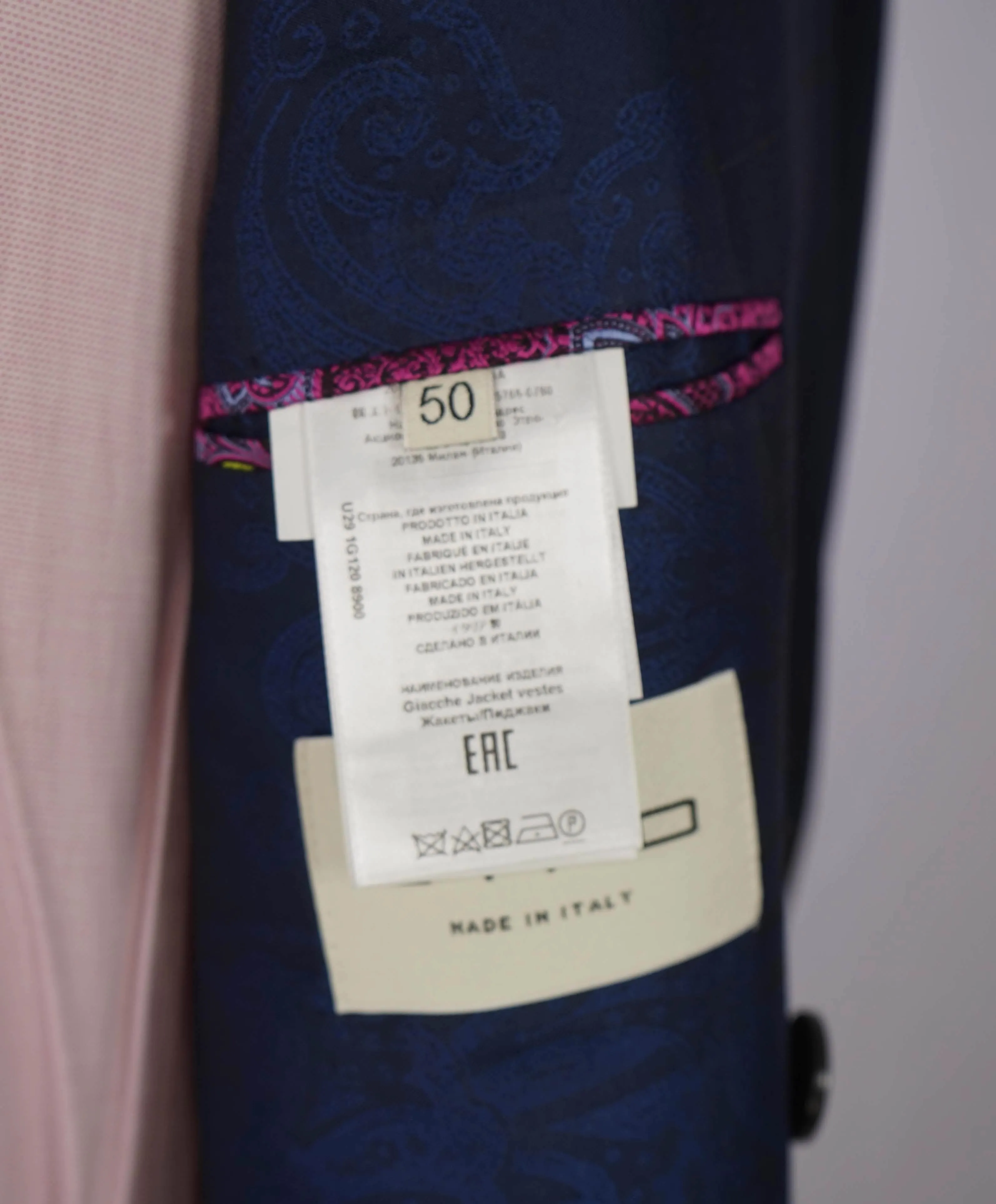 $3,395 ETRO - Navy Peak Lapel DOUBLE BREASTED Silk Lined Suit - 40R