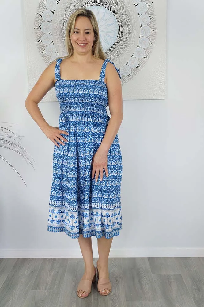 3/4 Tie Up Smock Dress "Scallops"