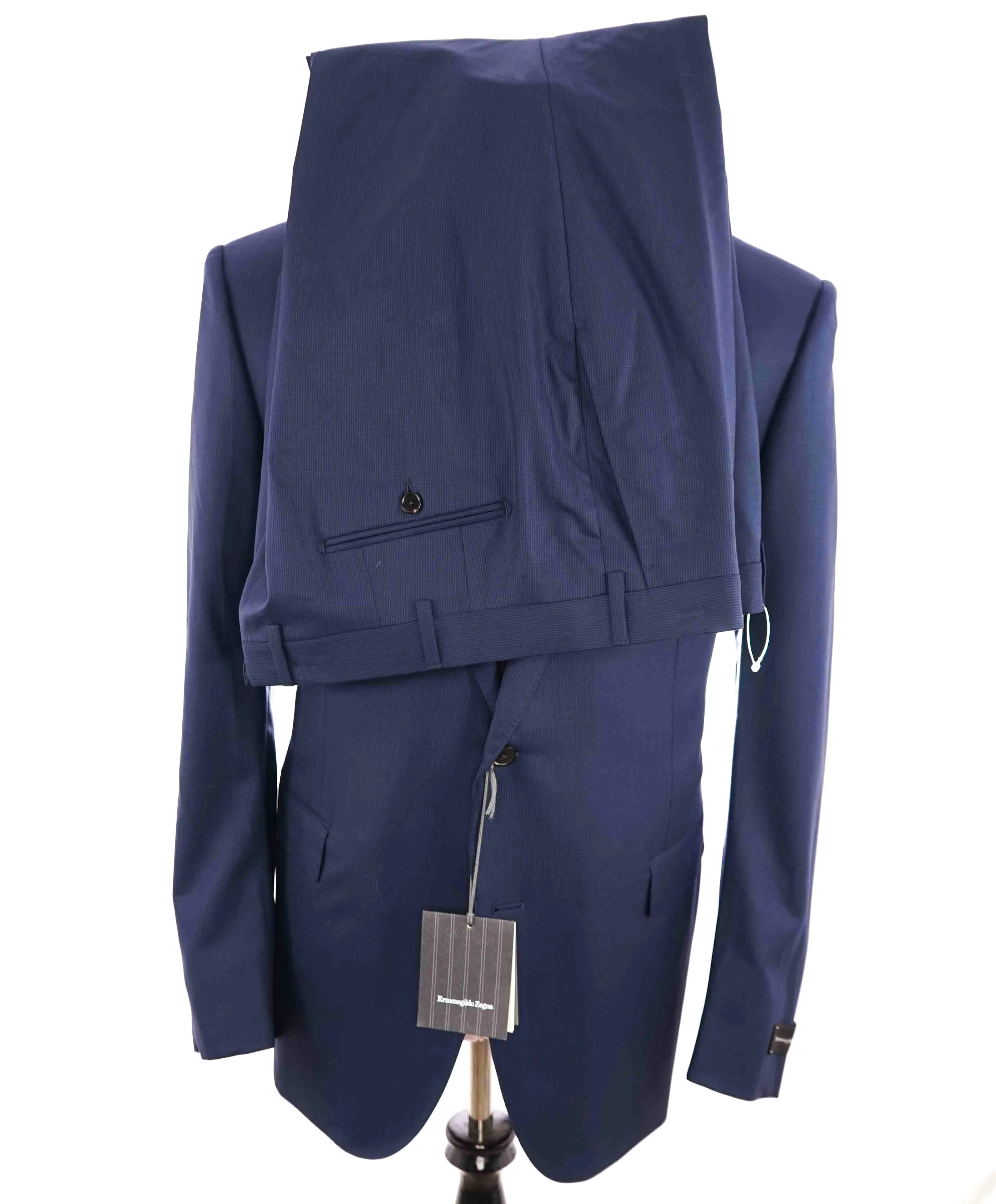$3,990 ERMENEGILDO ZEGNA - "15 MILMIL 15" Blue Textured Premium Suit - 48R