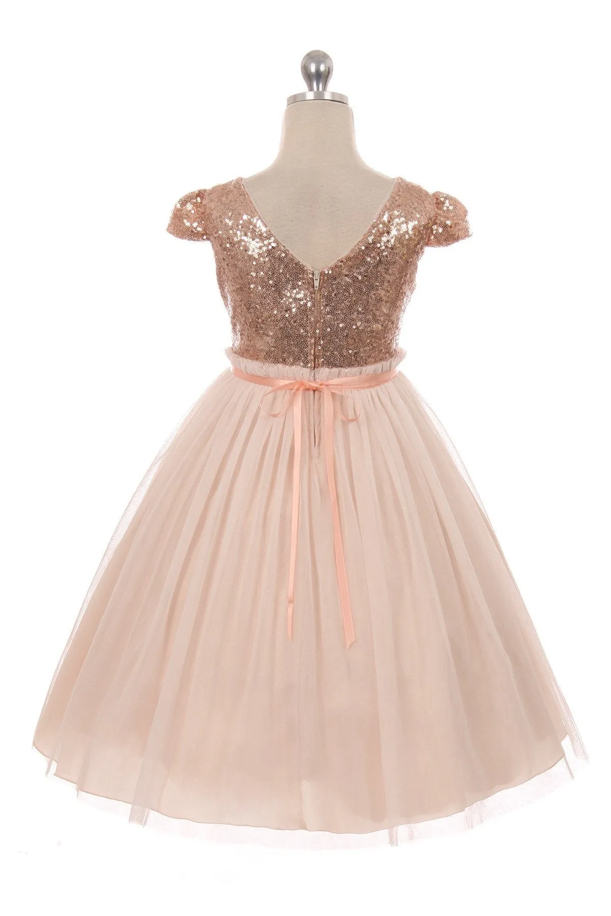 410  Sequin Mesh Pleated Plus Size Girl Dress