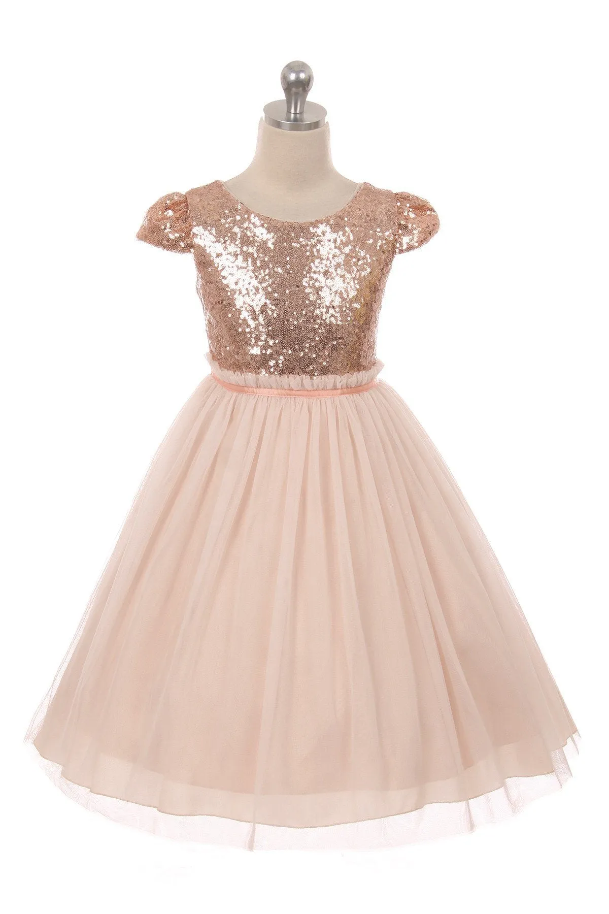 410  Sequin Mesh Pleated Plus Size Girl Dress