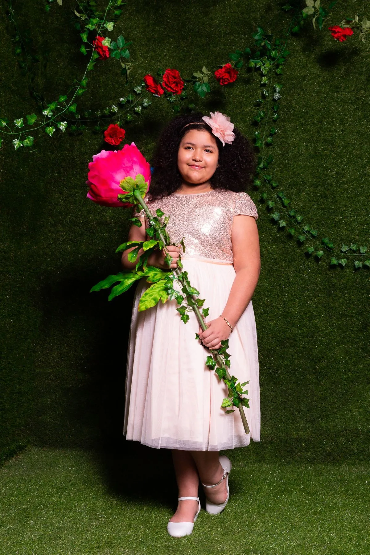410  Sequin Mesh Pleated Plus Size Girl Dress