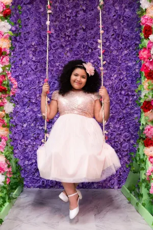 410  Sequin Mesh Pleated Plus Size Girl Dress