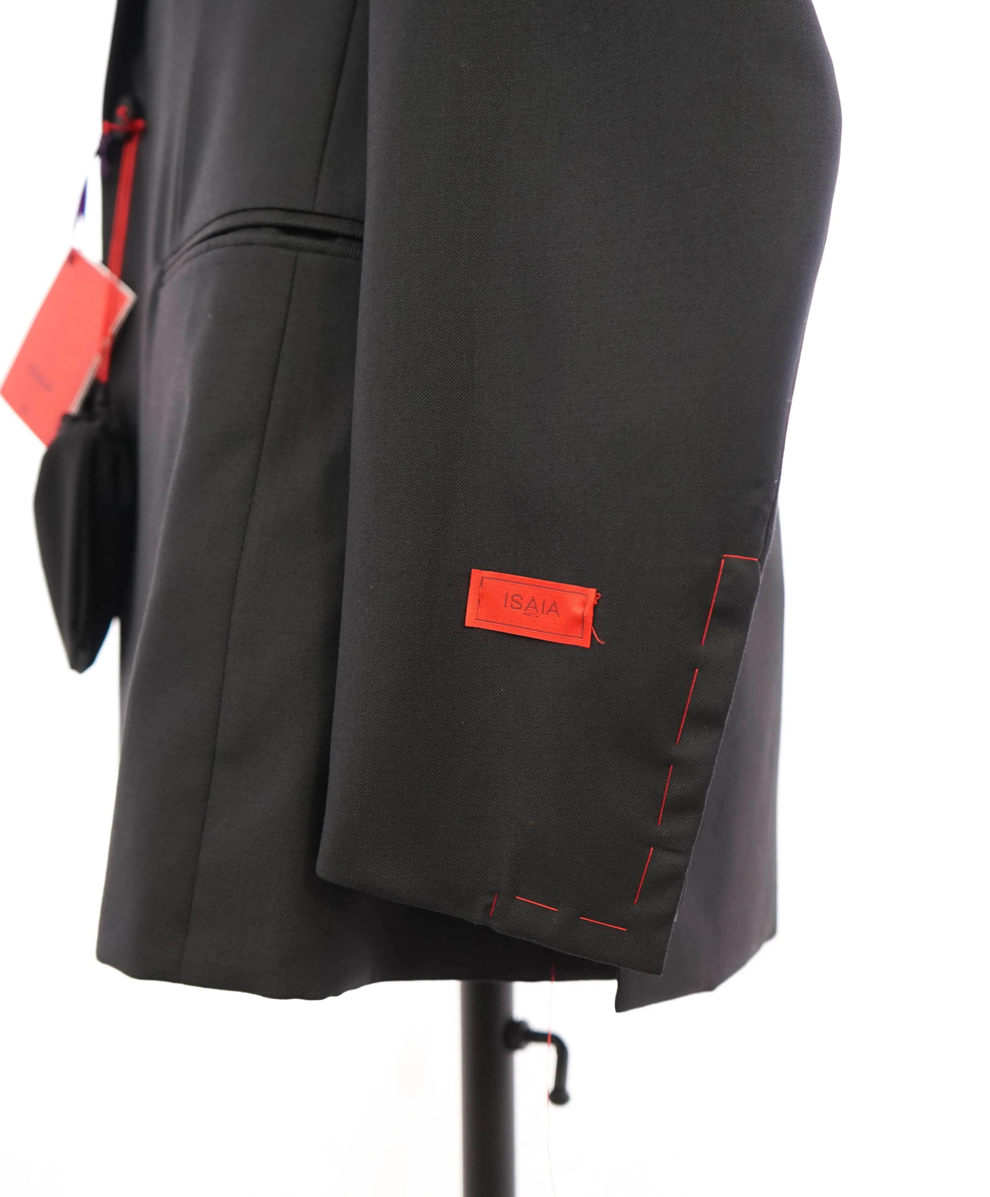 $4,595 ISAIA - "AQUASPIDER" Satin PEAK LAPEL Black Wool Tuxedo - 44R