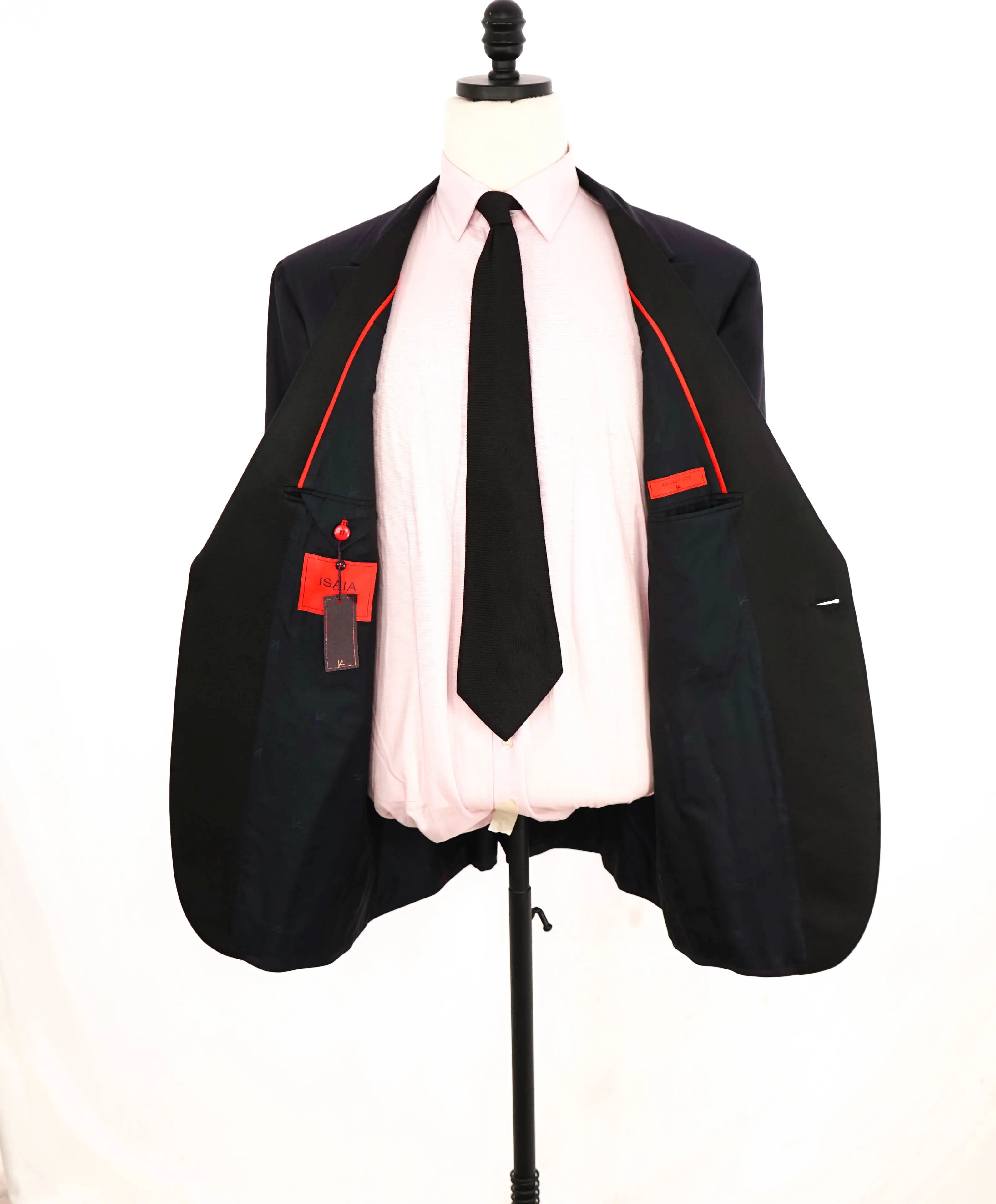 $4,595 ISAIA - "AQUASPIDER" Satin PEAK LAPEL Navy Blue Wool Tuxedo - 48R