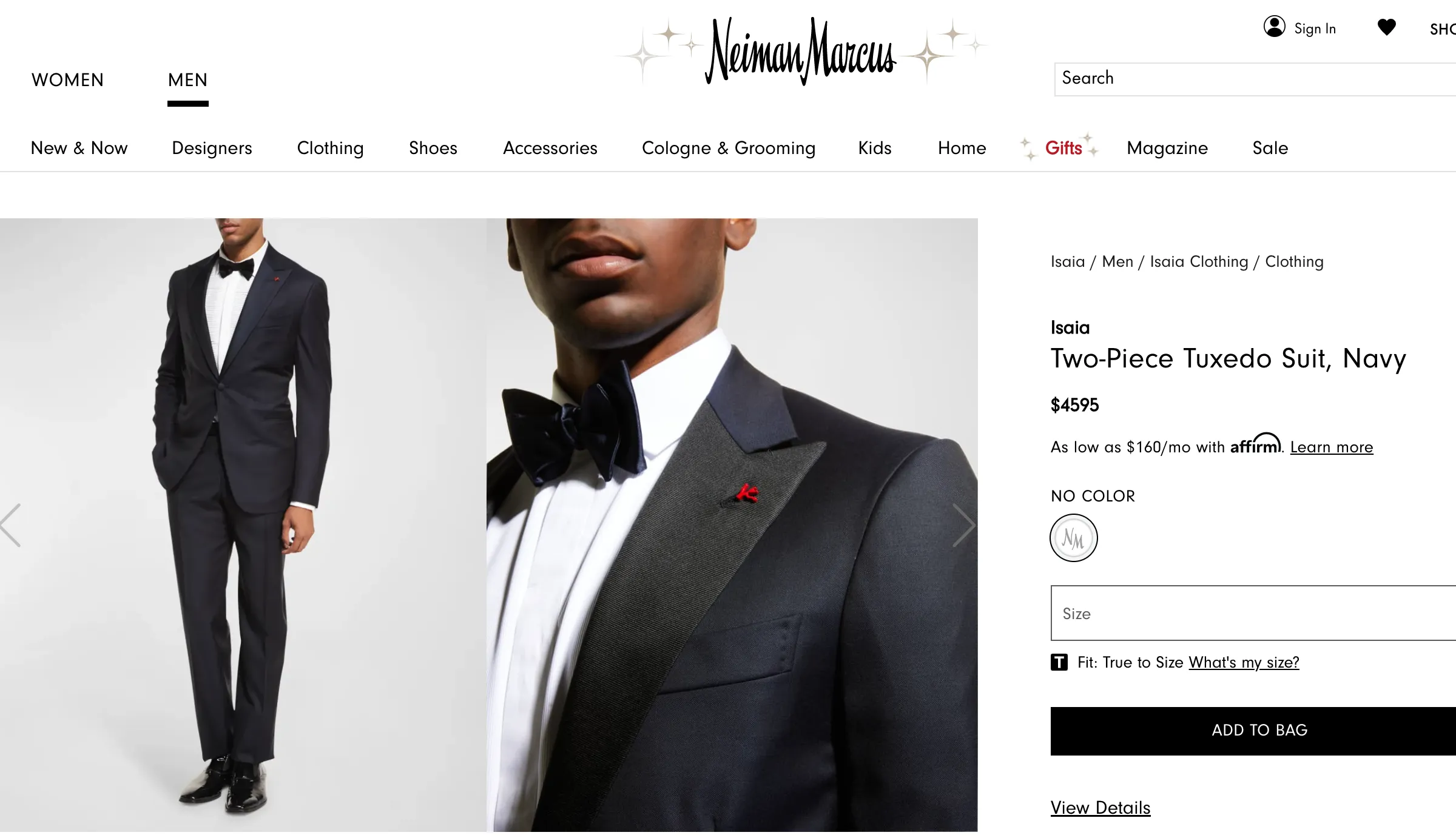 $4,595 ISAIA - "AQUASPIDER" Satin PEAK LAPEL Navy Blue Wool Tuxedo - 48R