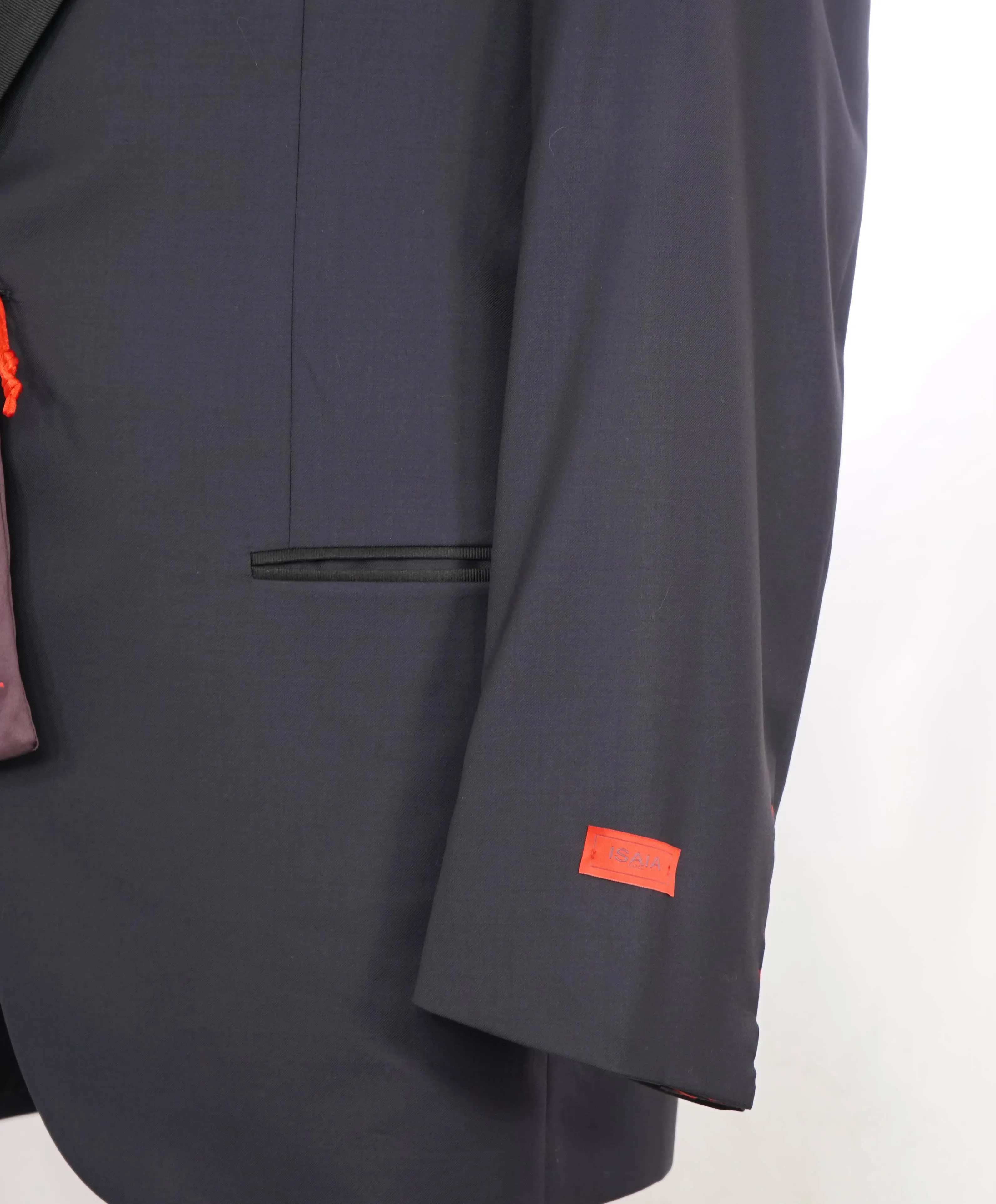 $4,595 ISAIA - "AQUASPIDER" Satin PEAK LAPEL Navy Blue Wool Tuxedo - 48R