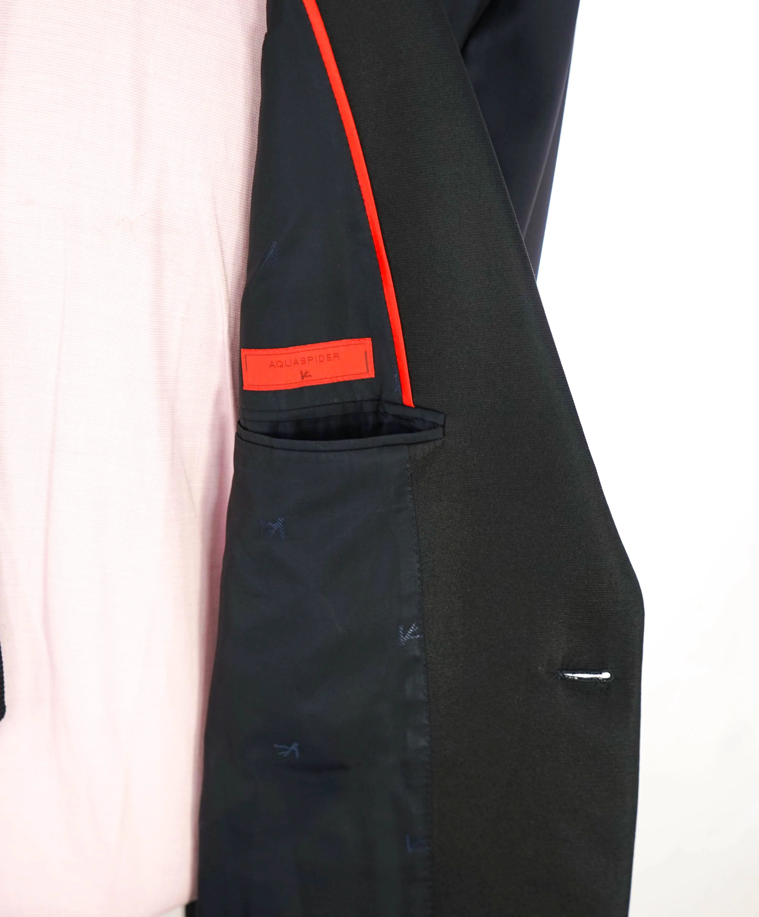 $4,595 ISAIA - "AQUASPIDER" Satin PEAK LAPEL Navy Blue Wool Tuxedo - 48R