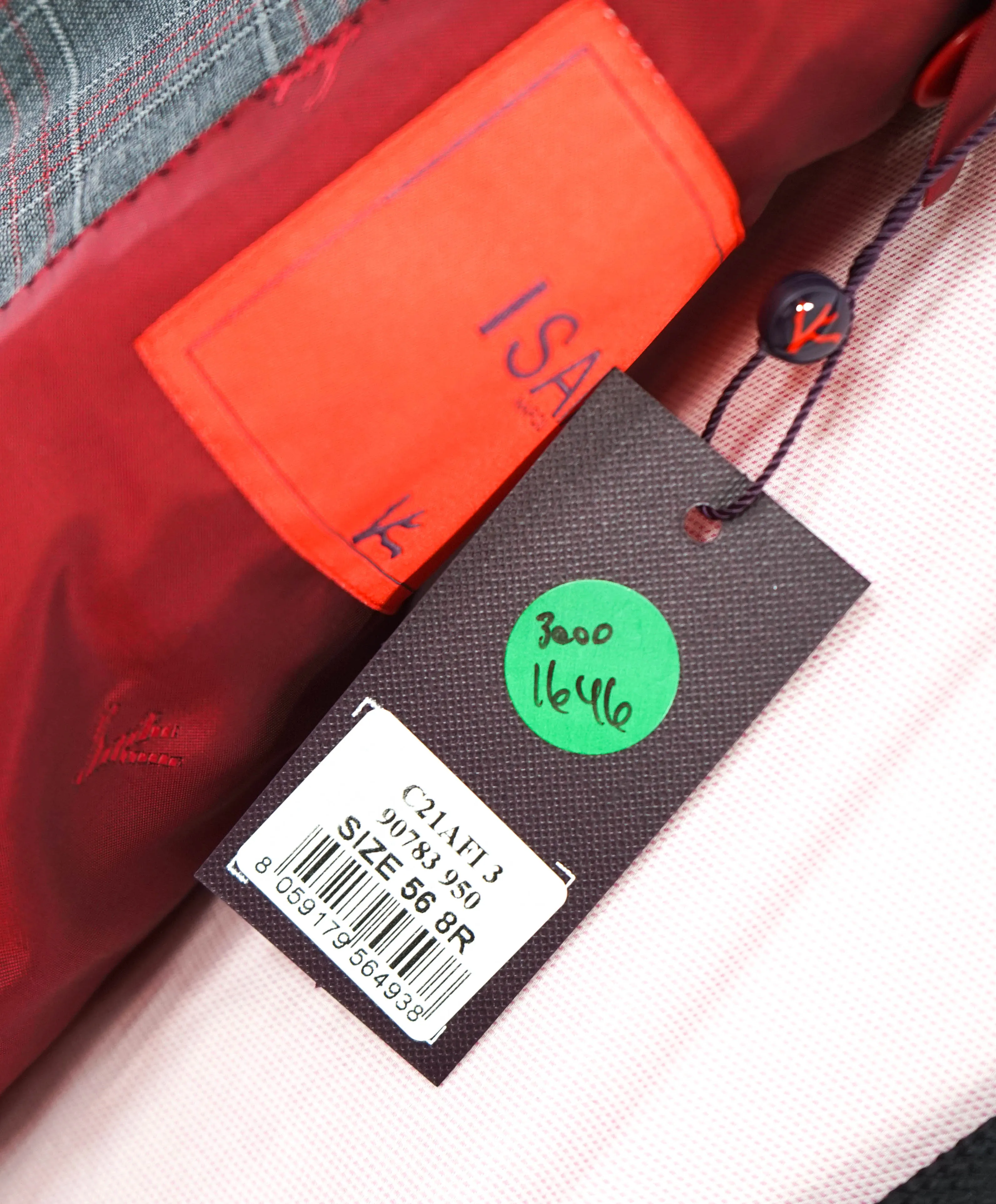 $4,750 ISAIA - Gray / Red Unique Plaid Check Wool Suit - 46R