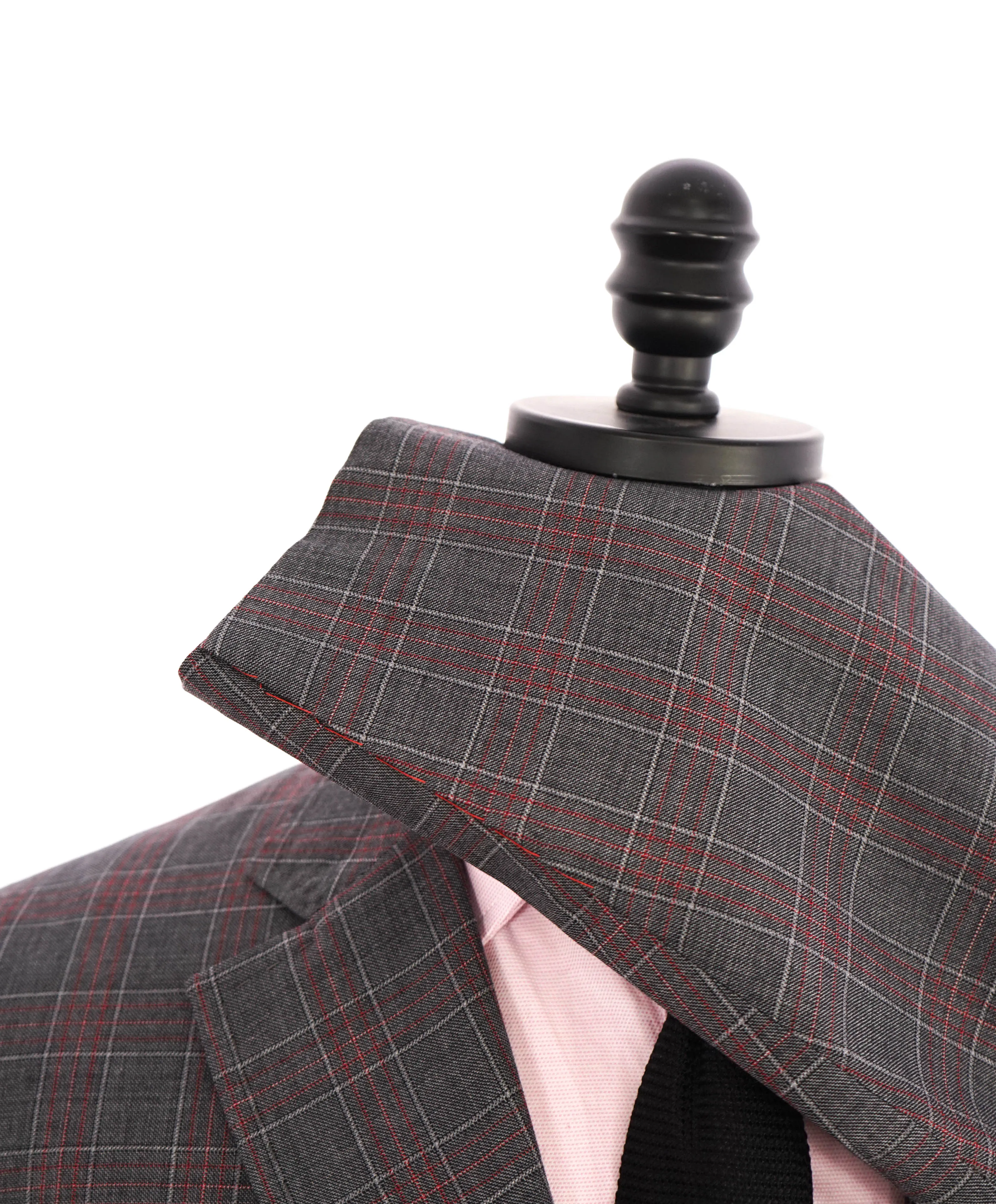 $4,750 ISAIA - Gray / Red Unique Plaid Check Wool Suit - 46R