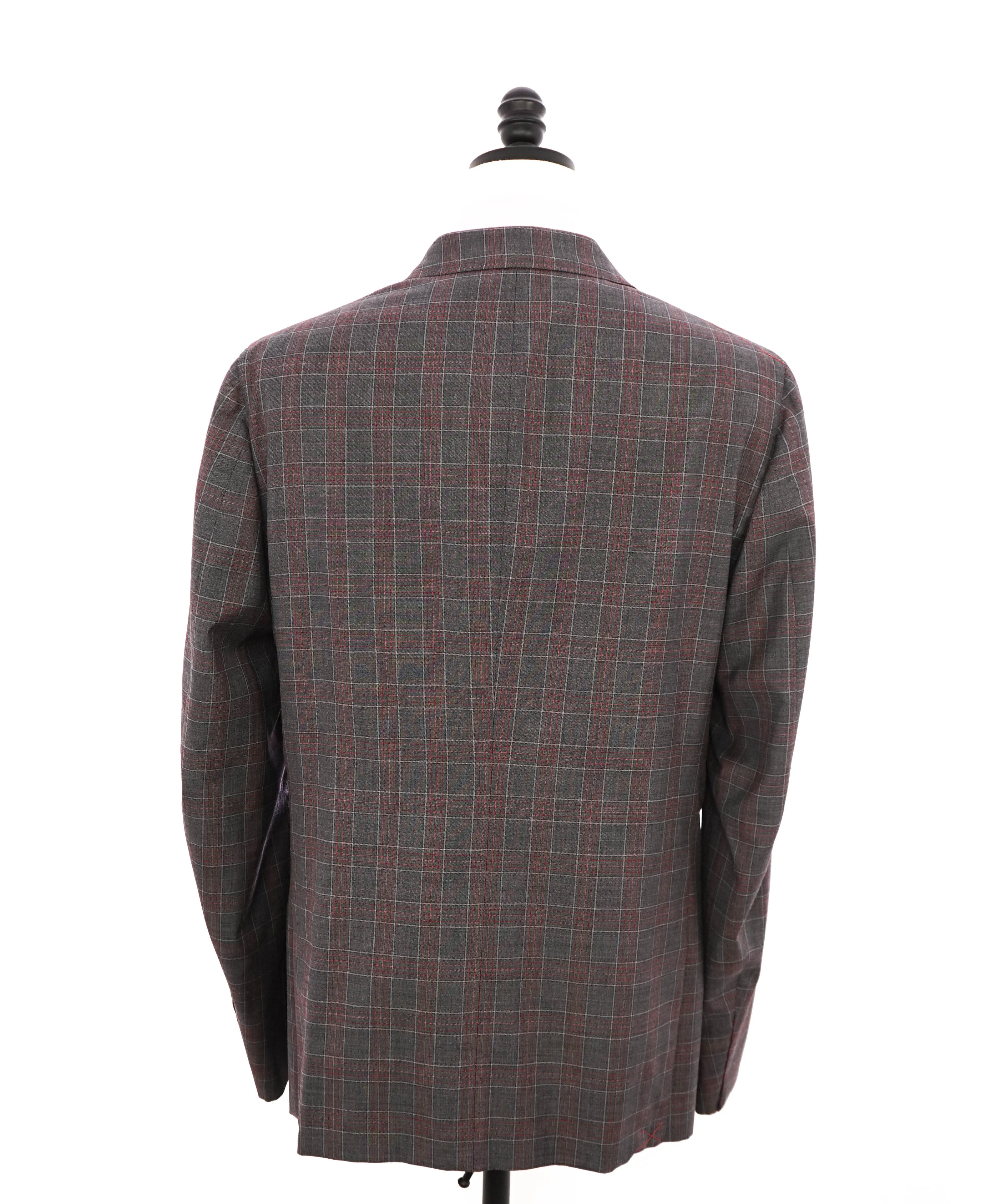 $4,750 ISAIA - Gray / Red Unique Plaid Check Wool Suit - 46R