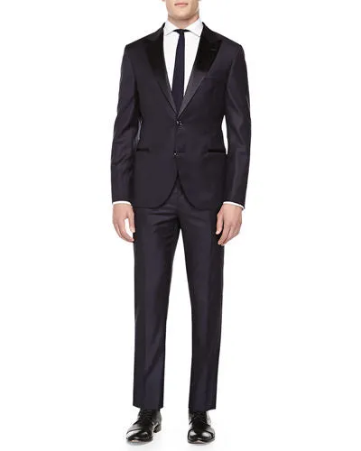 $5,995 BRUNELLO CUCINELLI - Black On Black Wide Peak Lapel Tuxedo Suit - 50R