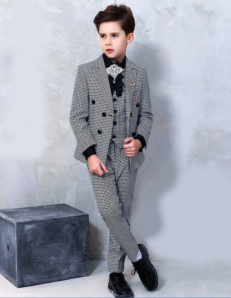 6-Piece Checker Double-Breasted Suit
