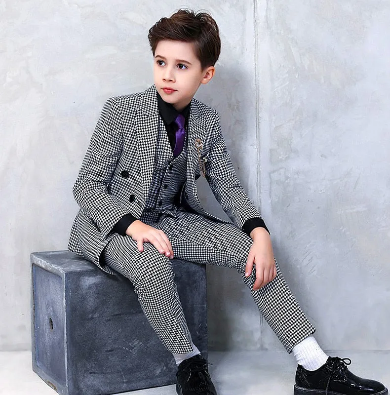 6-Piece Checker Double-Breasted Suit