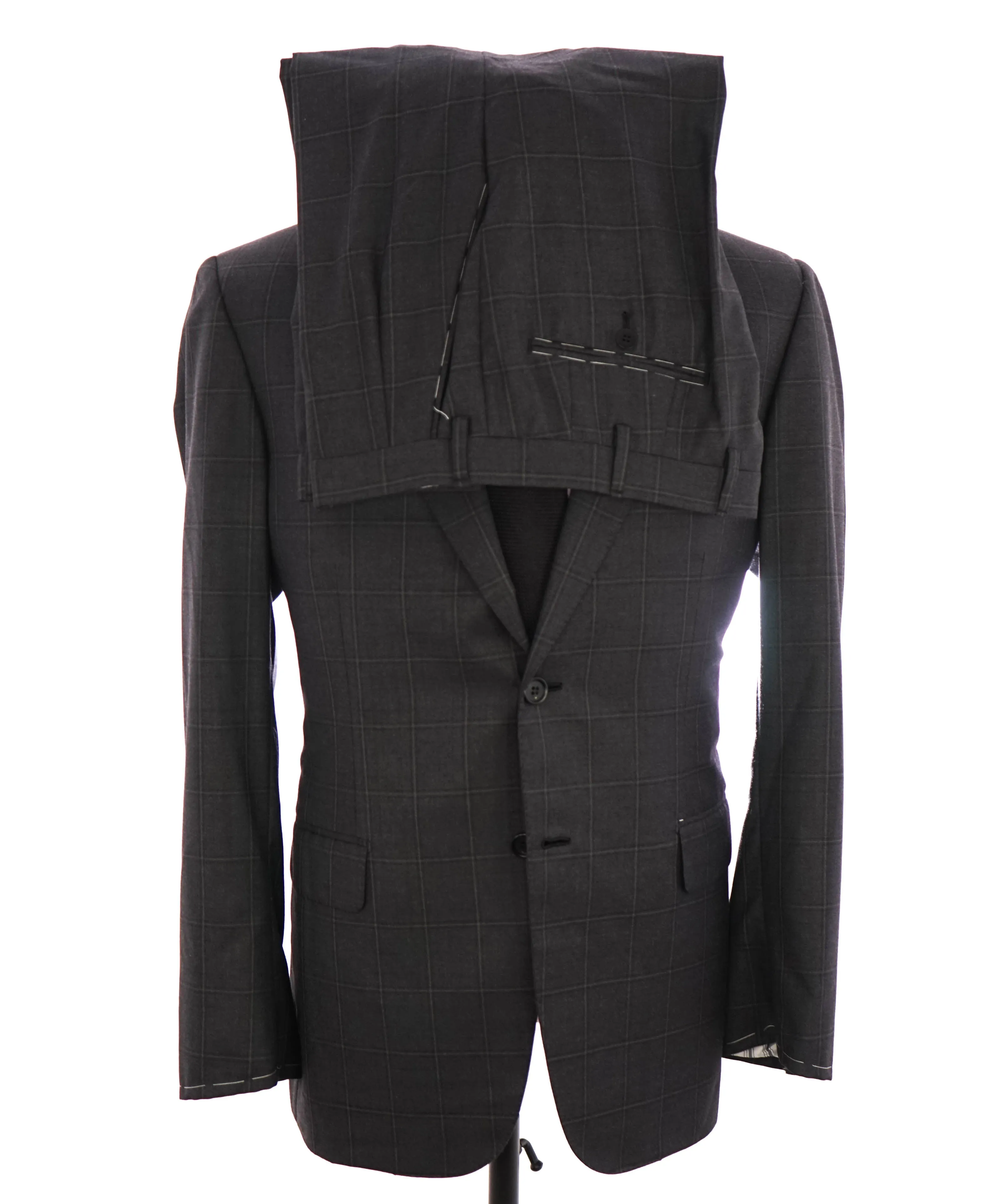 $6700 BRIONI - Gray Chalk Windowpane Super 160's Suit - 40R