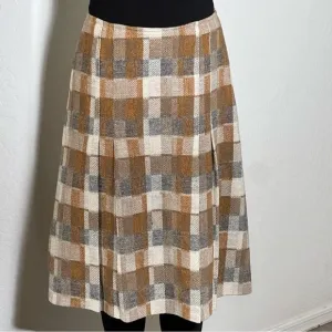 70s Vintage Pendleton plaid Tan Brown Wool Curtain High Waist A Line Skirt 2