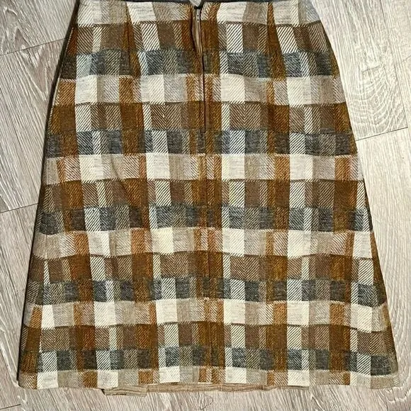 70s Vintage Pendleton plaid Tan Brown Wool Curtain High Waist A Line Skirt 2