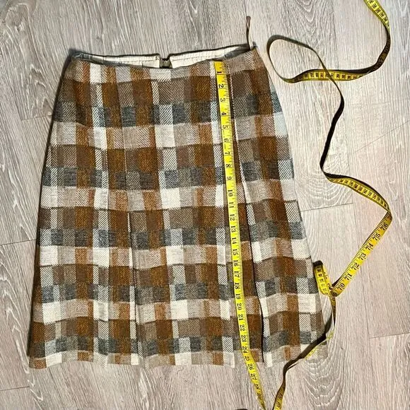 70s Vintage Pendleton plaid Tan Brown Wool Curtain High Waist A Line Skirt 2