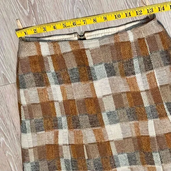 70s Vintage Pendleton plaid Tan Brown Wool Curtain High Waist A Line Skirt 2