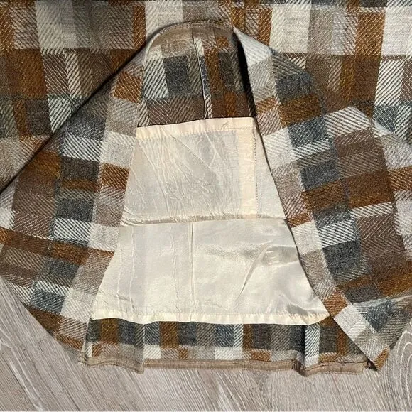 70s Vintage Pendleton plaid Tan Brown Wool Curtain High Waist A Line Skirt 2