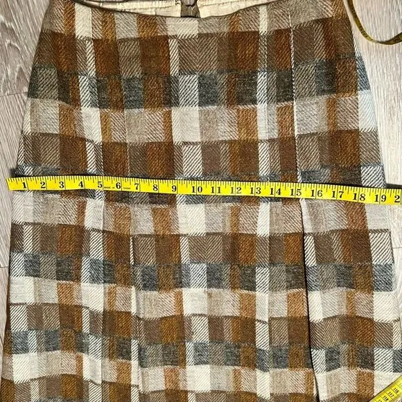 70s Vintage Pendleton plaid Tan Brown Wool Curtain High Waist A Line Skirt 2