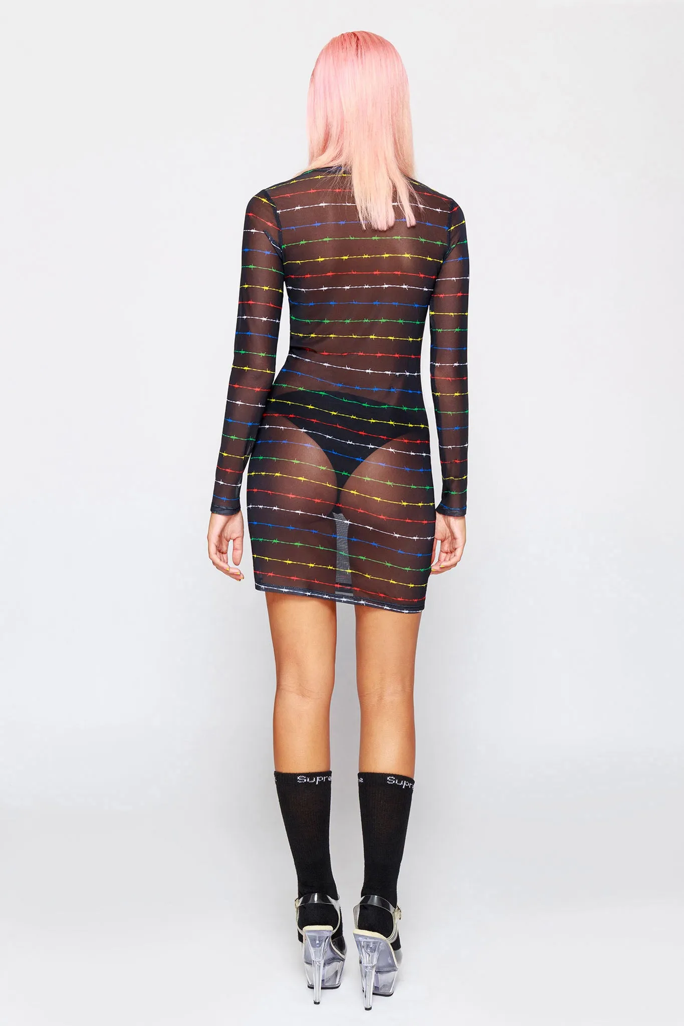 90's Barbwire Rainbow Mesh Dress