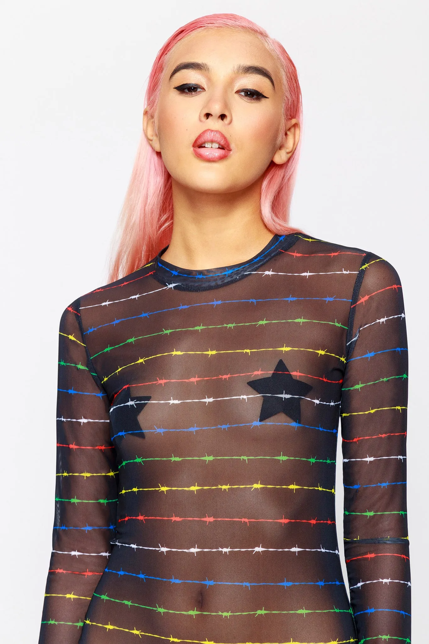 90's Barbwire Rainbow Mesh Dress