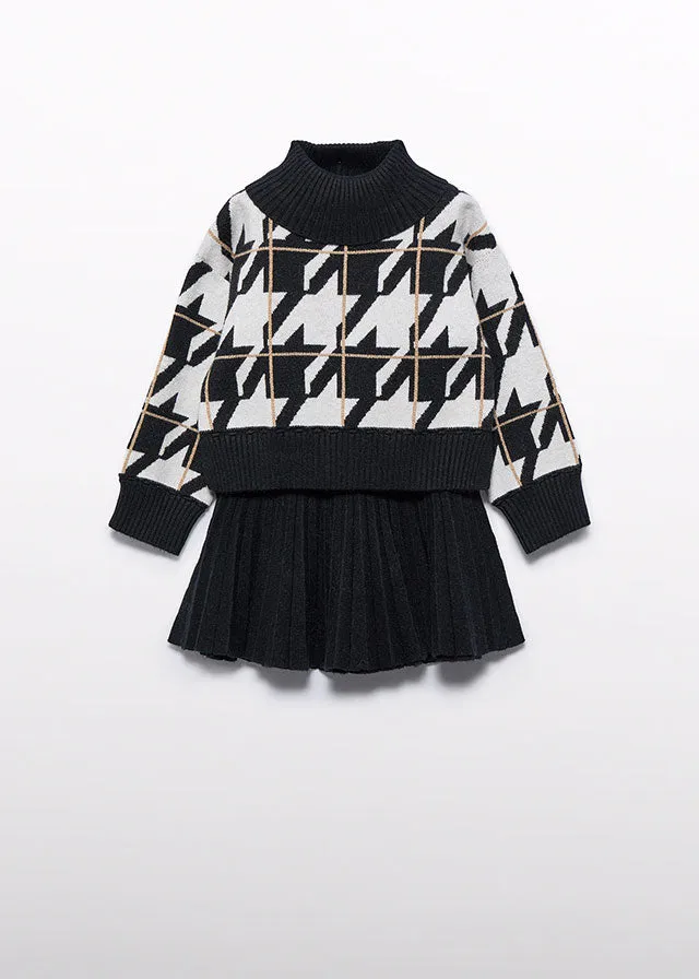 Abel & Lula 5547 Black Pleated Knit Skirt Set In Stock Now